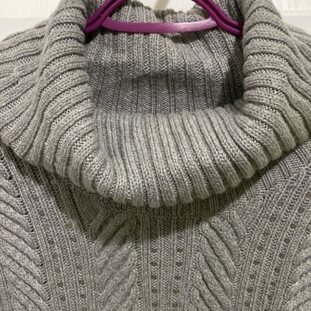 Talbots Sequinned Cable Knit Wool Blend Womens  Grey Turtleneck Sweater Size L - Picture 3 of 7